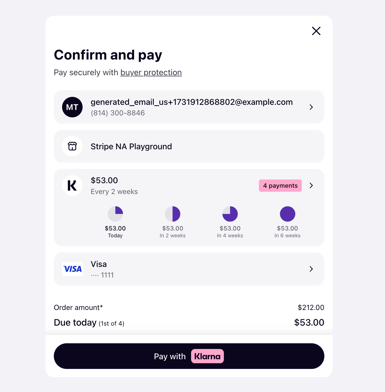 Confrim and pay with Klarna