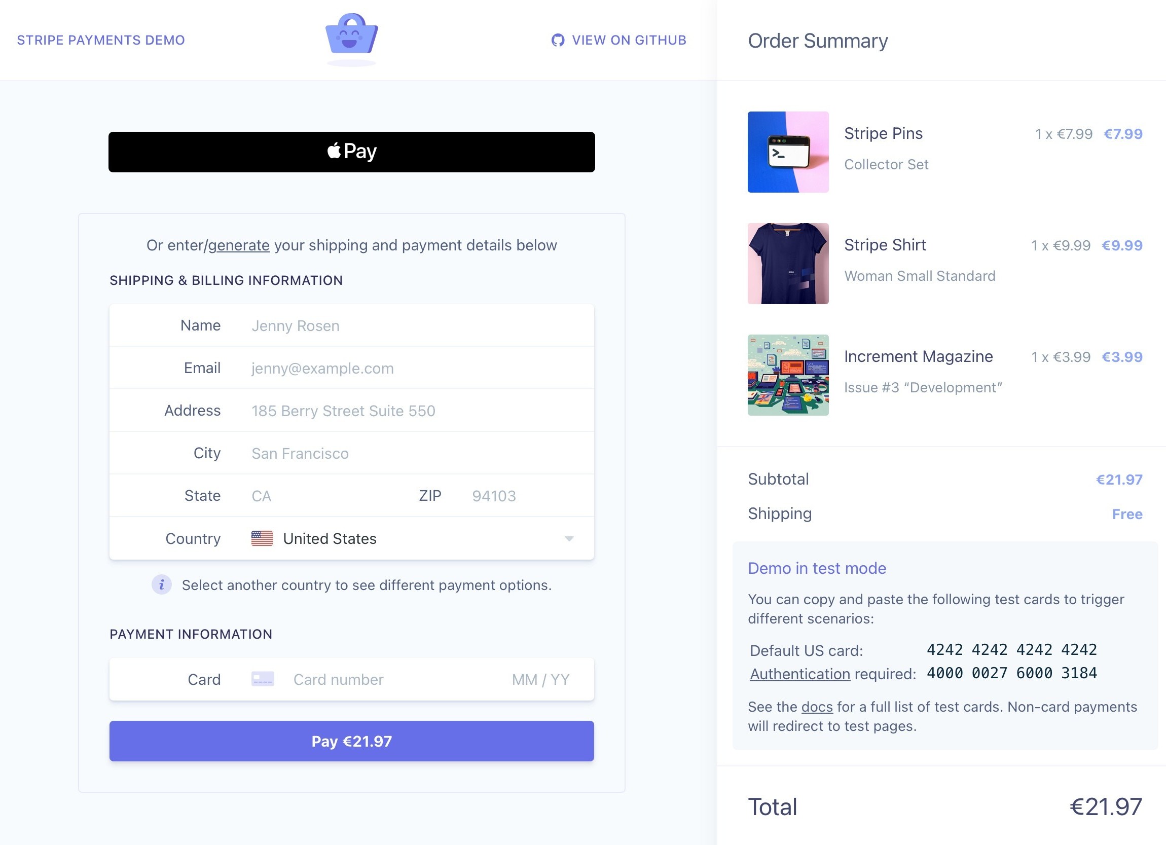 Stripe payments demo