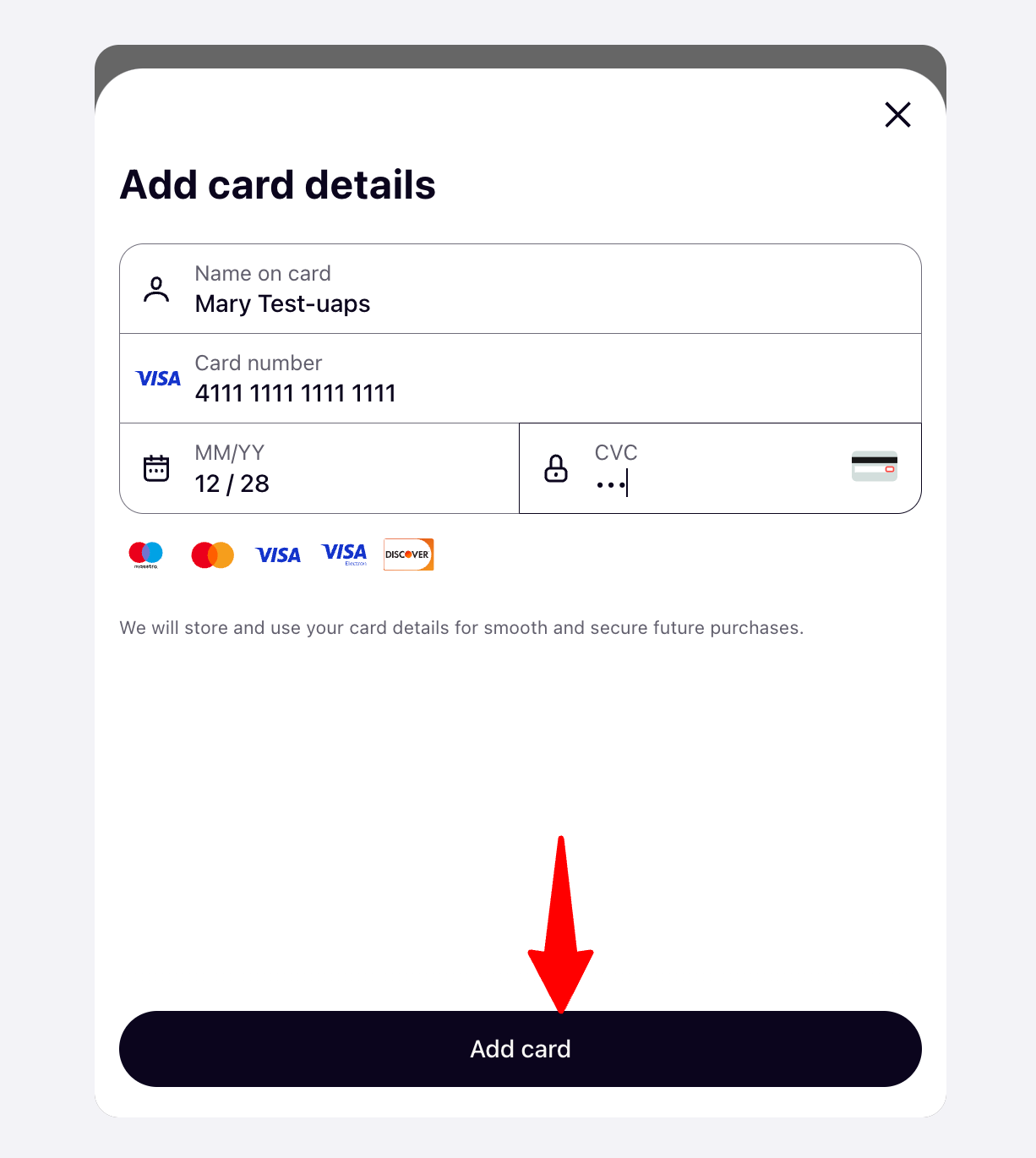 add test payment card details