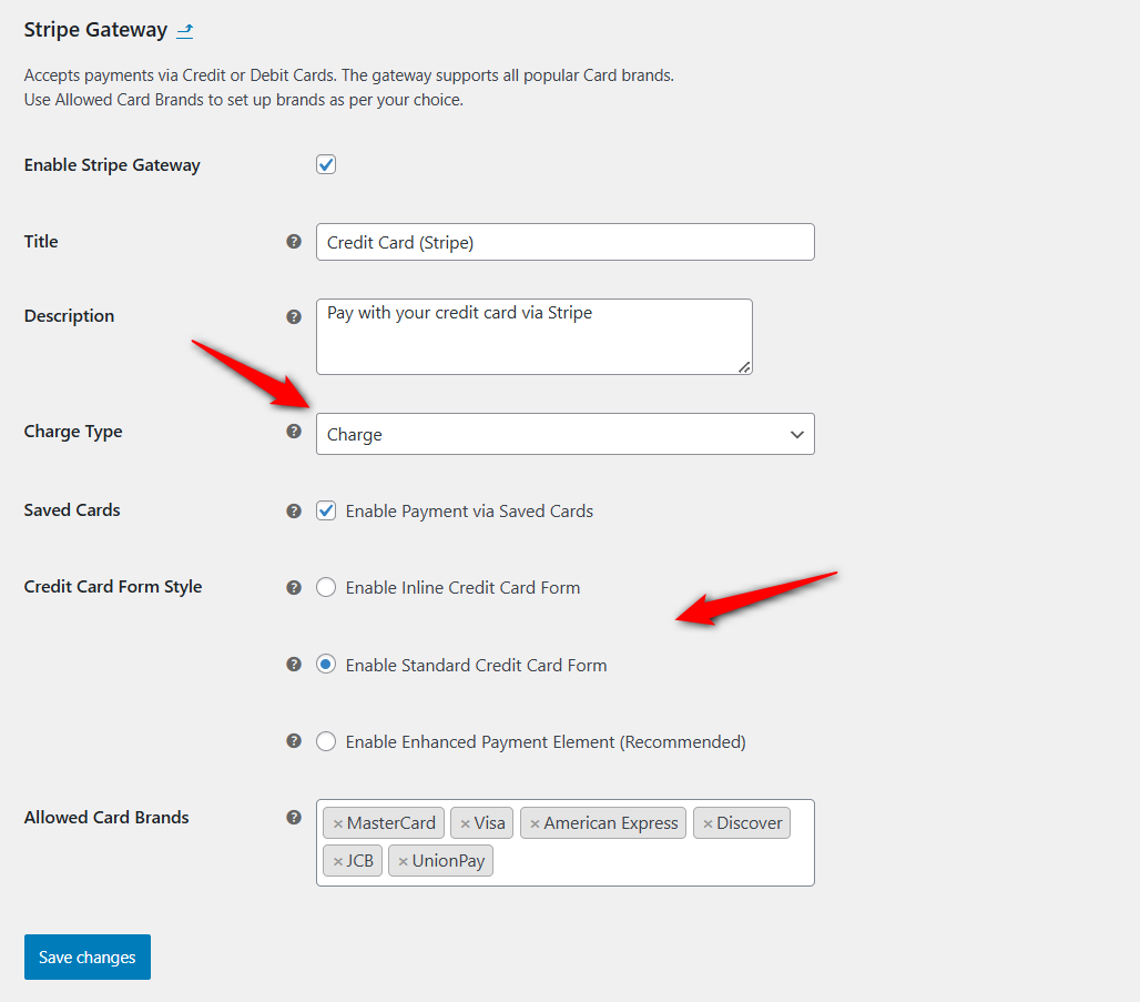 Configure stripe credit card payment gateway