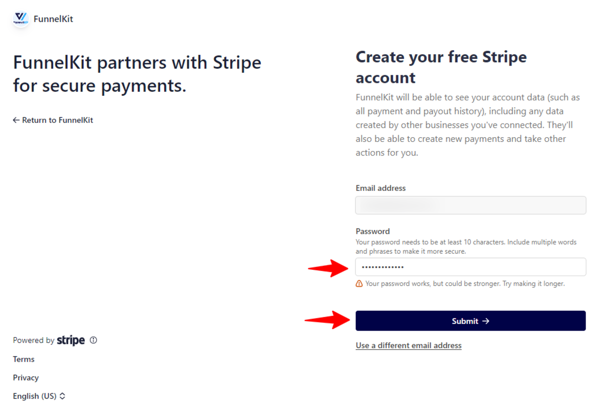 Enter password for your stripe registered account