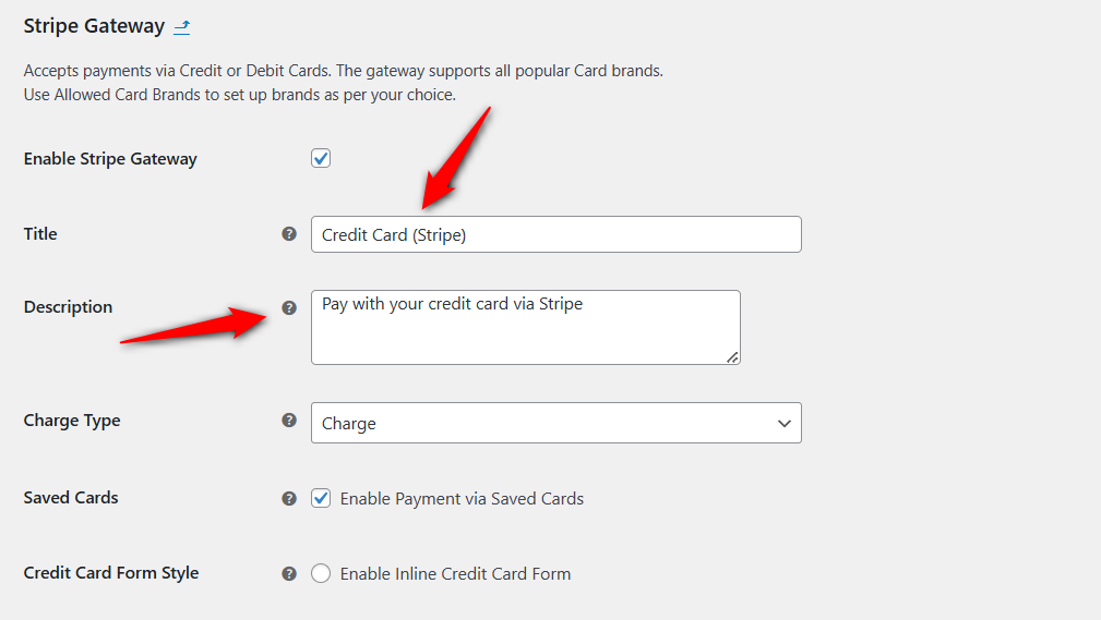 Enter title and description of the stripe credit card payment gateway