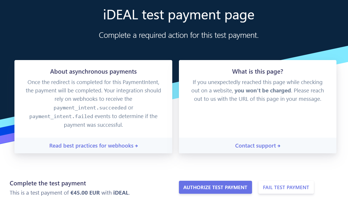 authorize test payment for iDEAL