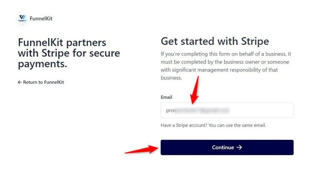 Enter stripe email address