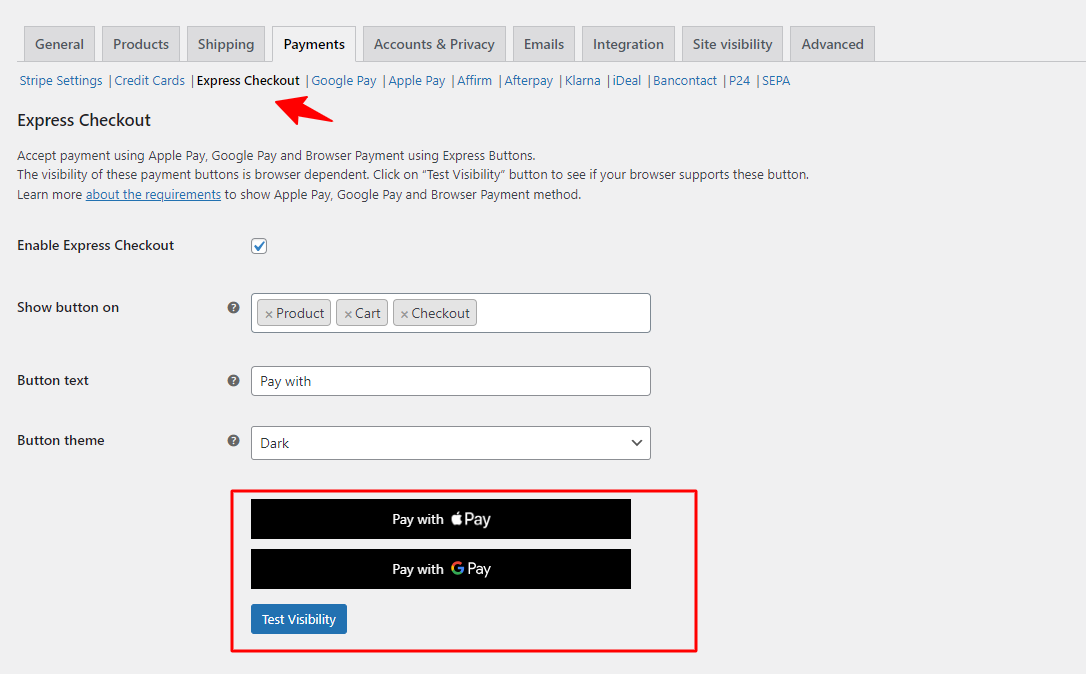 Enable and configure express checkout payment option