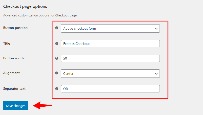 checkout page options for woocommerce stripe payments