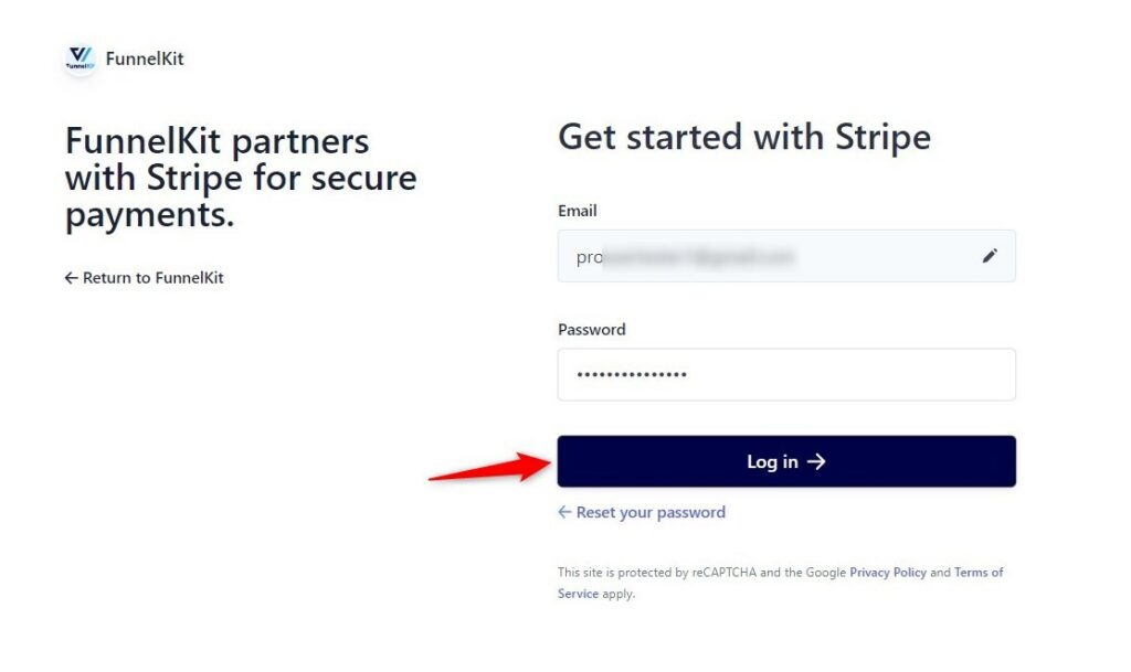 Log in to your stripe account