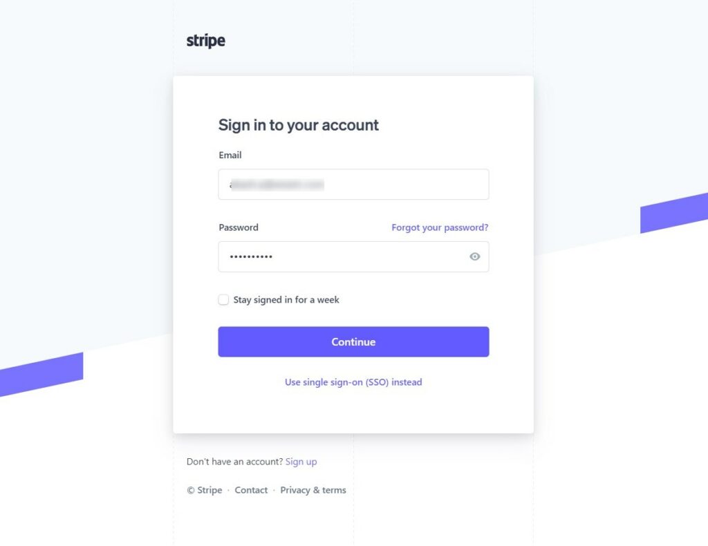 log in to stripe