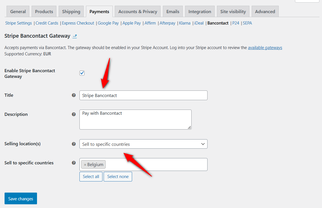 Configure bancontact payment gateway