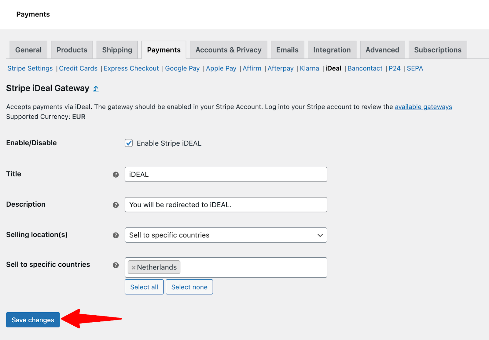 Configure the iDEAL payment settings 