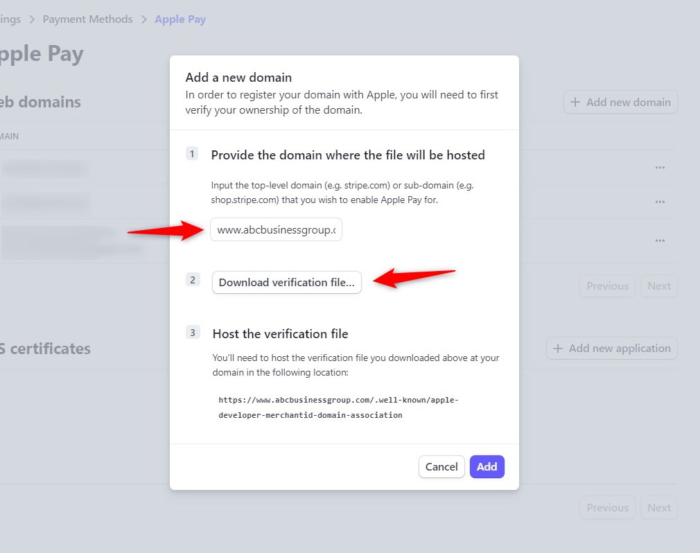 Enter domain name and download the verification file