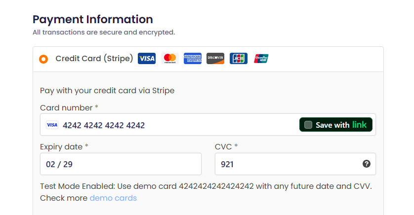 standard credit card form