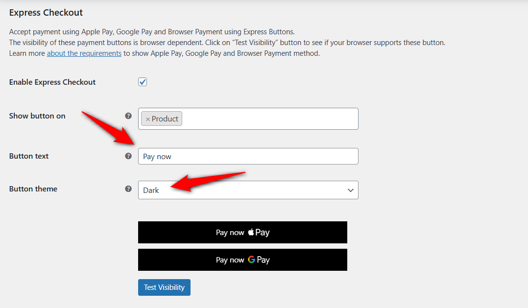 customize the express checkout button text and theme