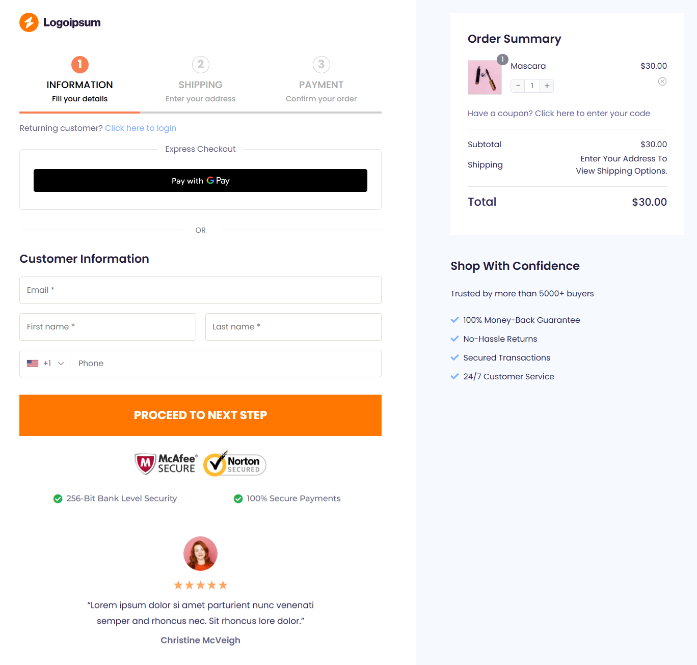 woocommerce express checkout page preview